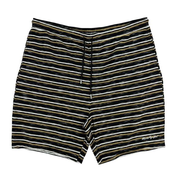 Karl Lagerfeld Mens Slim Fit Textured Stripe Drawstring Shorts Black Tan 2XL - Picture 1 of 4